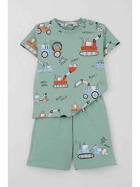 Breeze Erkek Çocuk Şortlu Takım Eğlenceli İş Makineleri Desenli Su Yeşili (1.5-5 Yaş) - S000434040-20054