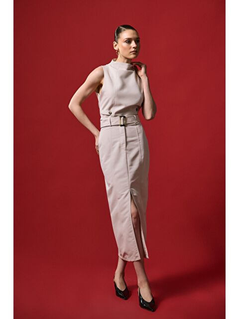 SATEEN Jessi Yırtmaçlı Etek - Bej