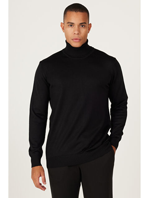 Altınyıldız Classics Erkek Siyah Standart Fit Normal Kesim Tam Balıkçı Yaka Triko Kazak - S000403292-19351