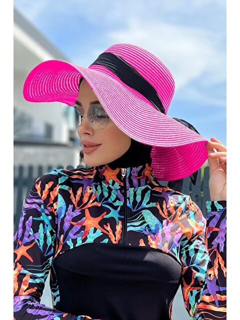 Remsa Mayo Kurdele Detaylı Hasır Şapka Fuşya RŞ-73 - S000121905-18686