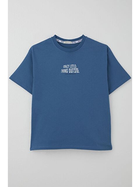 Breeze Erkek Çocuk Tişört Yazı Baskılı İndigo (8-12 Yaş) - S000434043-23093