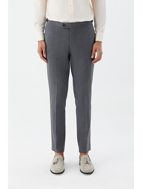 Sabri Özel Erkek Antrasit Dar Kesim Slim Fit Normal Bel Chino Düğme Ayarlı Pantolon