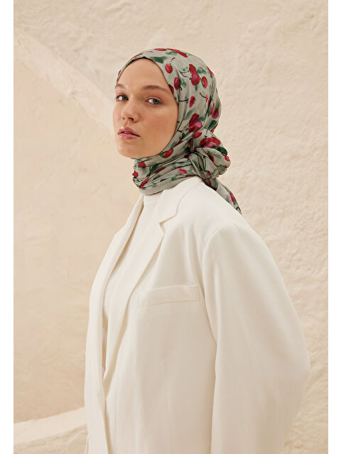 Fresh Scarfs Cherry Desen Rami Şal Soft Yeşil - S000458288-18194