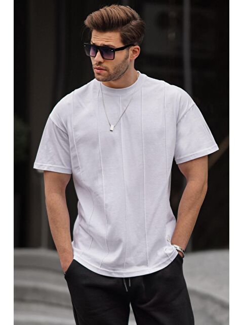 Madmext Beyaz Bisiklet Yaka Erkek %100 Pamuk Tişört 6175 - S000130685-20063