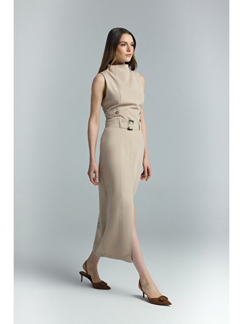 SATEEN Jessi Yırtmaçlı Etek - Camel