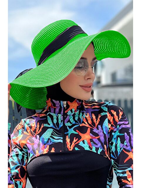 Remsa Mayo Kurdele Detaylı Hasır Şapka Yeşil RŞ-74 - S000121908-18194