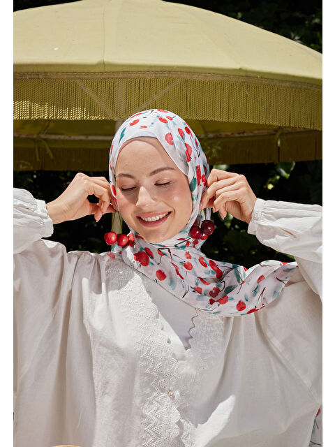 Fresh Scarfs Cherry Desen Rami Şal Ekru - S000458288-19965