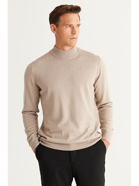 Altınyıldız Classics Erkek Bej Standart Fit Normal Kesim Yarım Balıkçı Yaka Triko Kazak - S000403509-19928