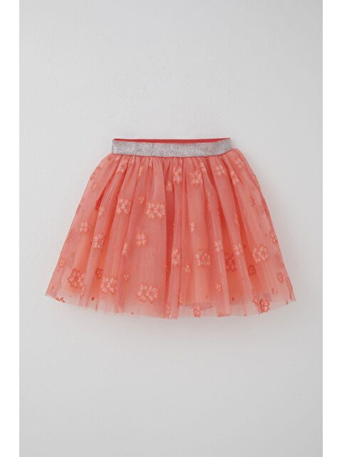 Breeze Kız Çocuk Tütü Etek Çiçek Nakışlı Beli Lastikli Simli Somon (5-10 Yaş) - S000434022-24085