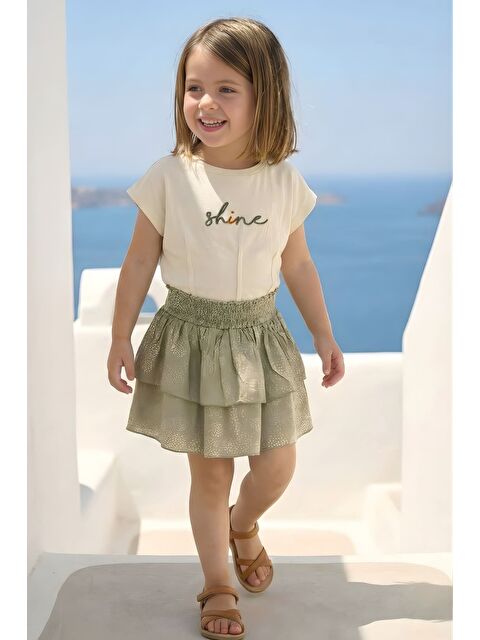 ZEYLAND Kız Çocuk Nakışlı T-Shirt Ve Etek Takım  - Yeşil