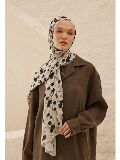 Fresh Scarfs Cherry Desen Rami Şal Bej - S000458288-19928