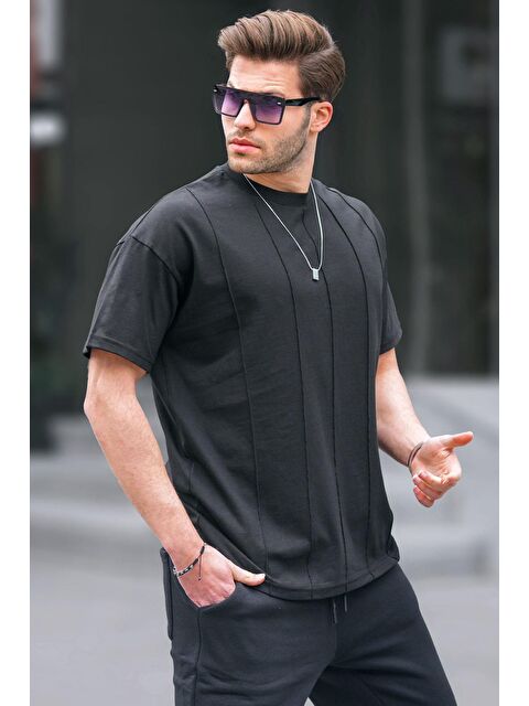 Madmext Siyah Bisiklet Yaka Erkek %100 Pamuk Tişört 6175 - S000130685-19351