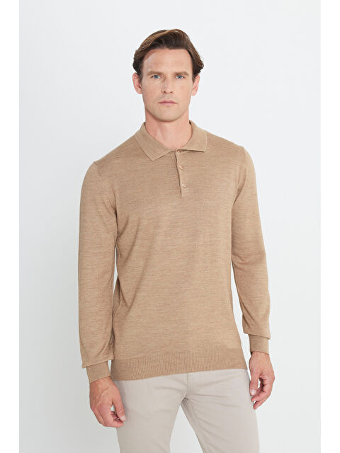 Altınyıldız Classics Erkek Vizon Standart Fit Normal Kesim Polo Yaka Triko Kazak - S000403571-26429