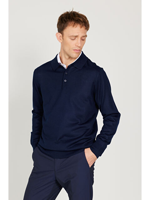 Altınyıldız Classics Erkek Lacivert Standart Fit Normal Kesim Polo Yaka Triko Kazak - S000403571-21164