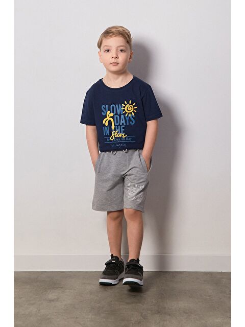 Fullamoda Beli Lastikli Los Angeles Yazı Baskılı Erkek Çocuk Şort - S000381046-74