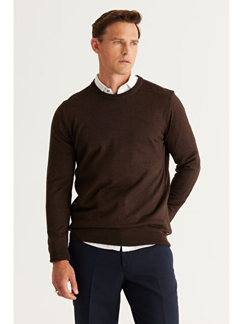 Altınyıldız Classics Erkek Kahverengi Standart Fit Normal Kesim Bisiklet Yaka Triko Kazak - S000403572-19413