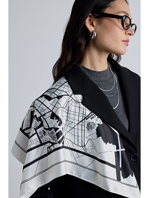 Manuka Desenli Saten Boyun Fuları Cıty- Ekru - S000285225-19965