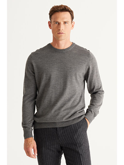 Altınyıldız Classics Erkek Gri Melanj Standart Fit Normal Kesim Bisiklet Yaka Triko Kazak - S000403572-74