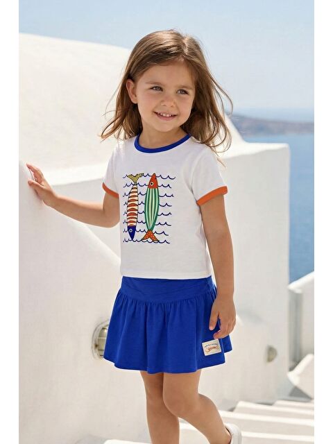 ZEYLAND Kız Çocuk Baskılı T-Shirt Ve Etek Takım  - Sax