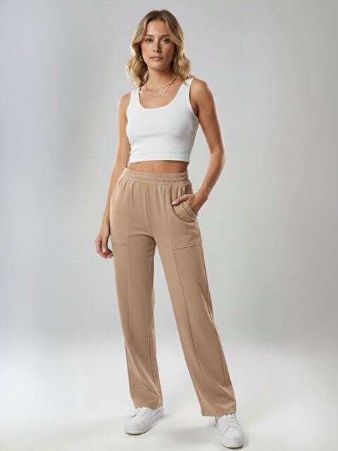 Trendseninle Bej Premium Modal Kumaş Regular Eşofman Altı - S000503787-19928