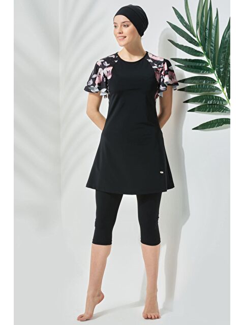 C&City Kısa Kol Taytlı Yarım Kapalı Tesettür Mayo C13090 Siyah - S000216019-19351