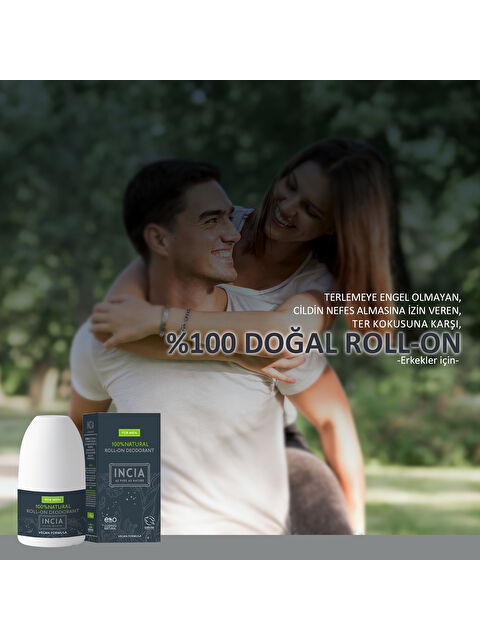 INCIA %100 Doğal Roll On Deodorant Erkekler İçin Ter Kokusu Önleyici Lekesiz 50 ml - S000364600-10231