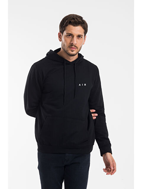 Süperlife Kapüşonlu Standart Kalıp Air Baskılı Erkek Büyük Beden Hoodie - S000292792-19351