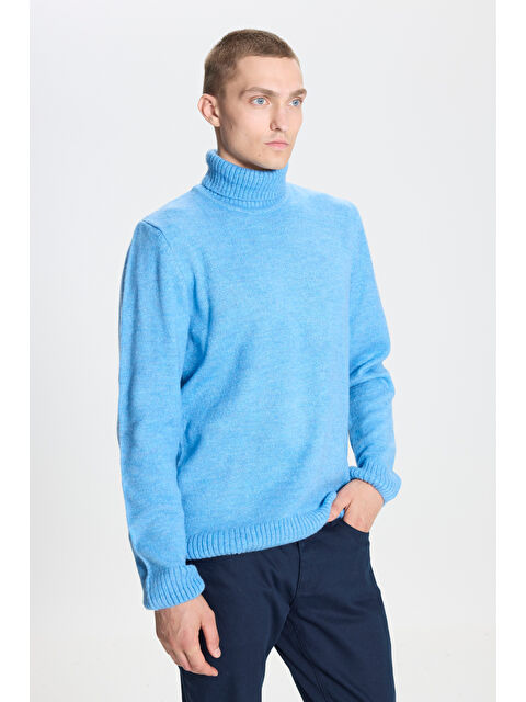 AC&Co / Altınyıldız Classics Erkek Mavi Standart Fit Normal Kesim Tam Balıkçı Yaka Triko - S000403579-17234