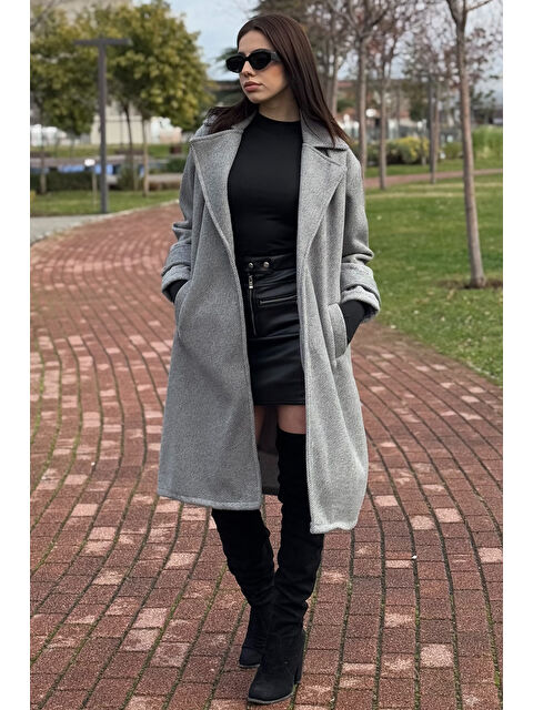 Gülseli Astarlı Kruvaze Yaka Kadın Kaşe Kaban - S000353525-20600