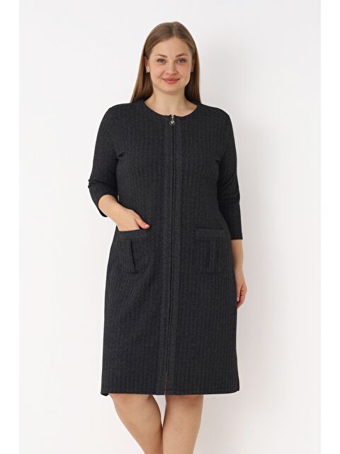 Intensive Fermuarlı Jakarlı Cepli Truvakar Kollu Kadın Büyük Beden Elbise - S000503800-29666
