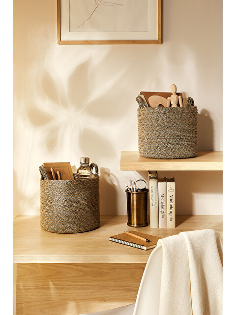 Ocean Home Textile 2'li Siyah Kırçıllı Jüt Halat Sepet Set 26 x 22 cm - S000321756-19351