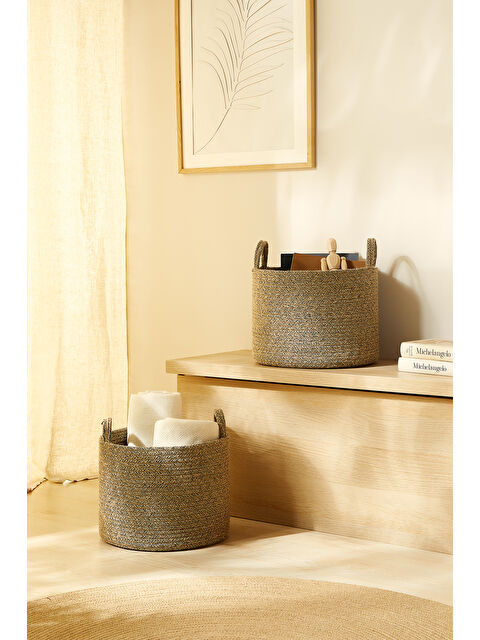 Ocean Home Textile 2'li Siyah Kırçıllı Jüt Halat Sepet Set 35 x 27 cm - S000321716-19351