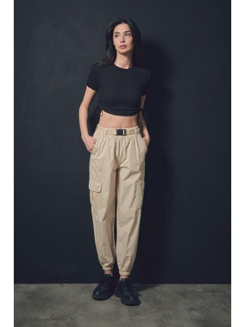 Fullamoda Kargo Cepli Kemerli Keten Görünümlü Pantolon - S000154641-19928