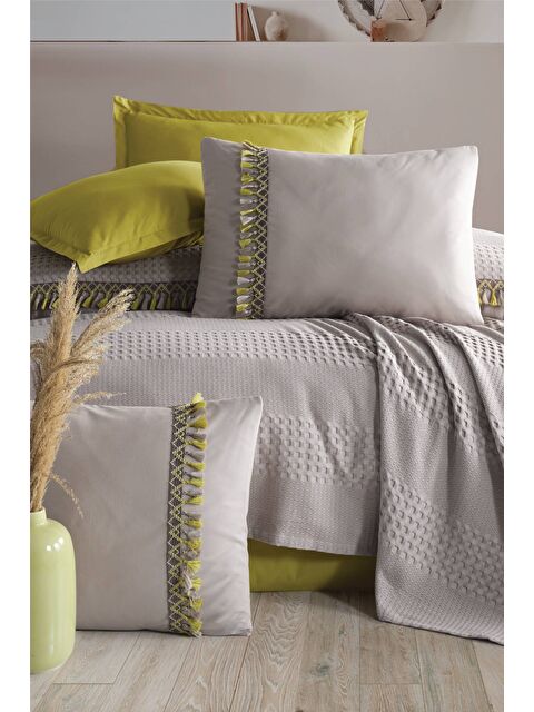 Clasy Butik Çift Kişilik Püsküllü Pike Takımı Bohamline Bej - S000145202-19928