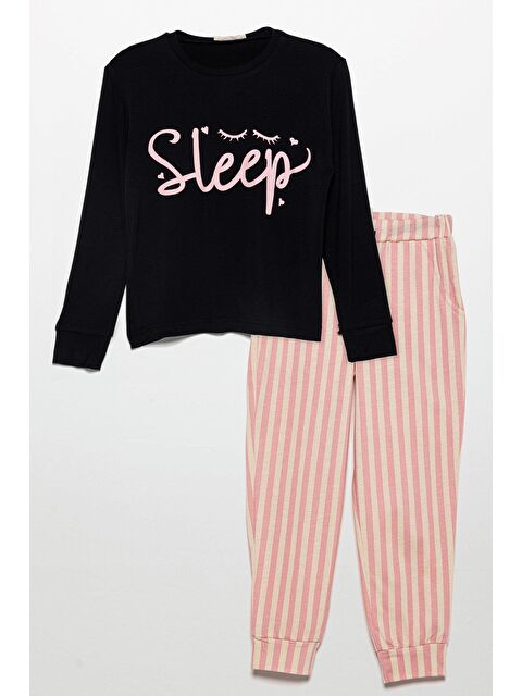 For You Kids Sleep Baskılı Doğal Viskon Siyah Pijama Takımı - S000274037-19351