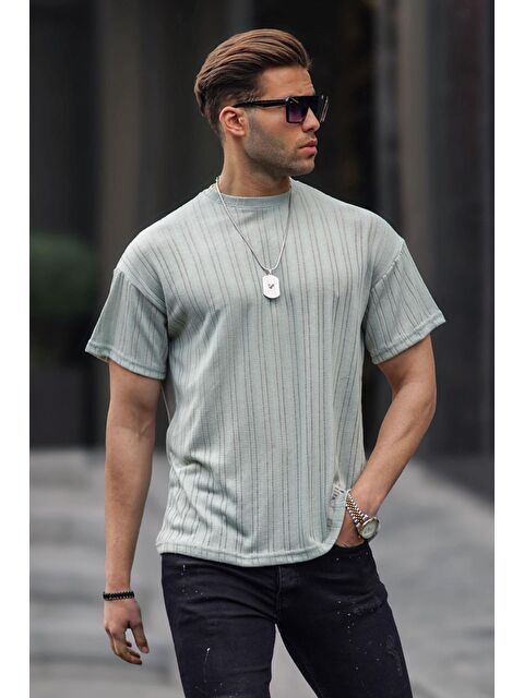 Madmext Mint Yeşili Oversize Bisiklet Yaka Erkek Tişört 6179 - S000130689-17259