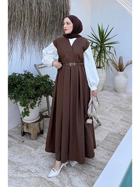 Lamelif Pile Detaylı Kemerli Jile Kahverengi - S000517792-19413