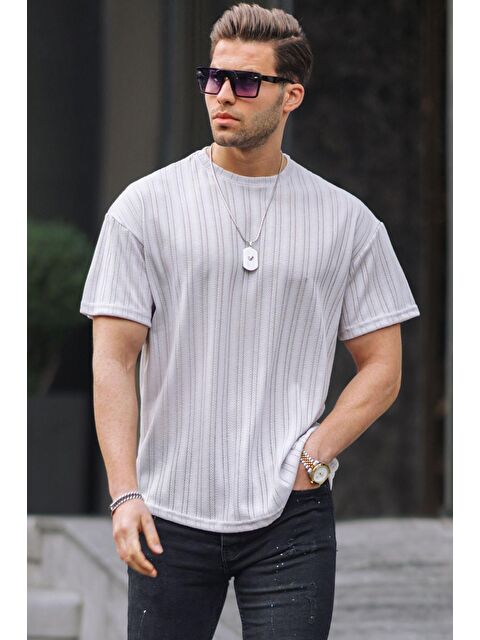 Madmext Boyalı Gri Oversize Bisiklet Yaka Erkek Tişört 6179 - S000130689-22875