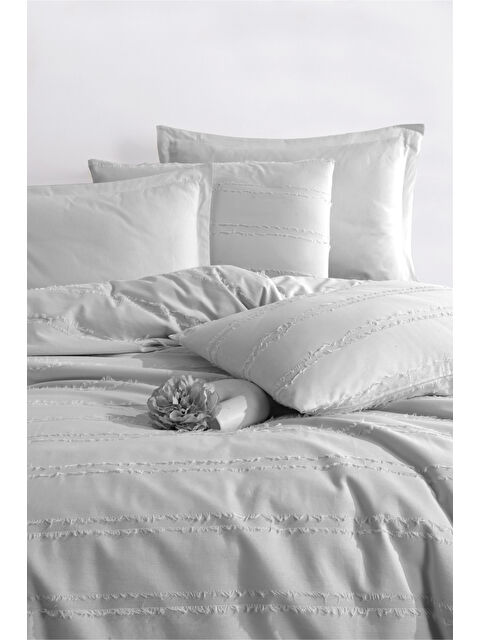 Nordqueen Ranforce %100 Pamuk Çift Kişilik Saçaklı Nevresim Seti Avola Gri - S000265123-20600