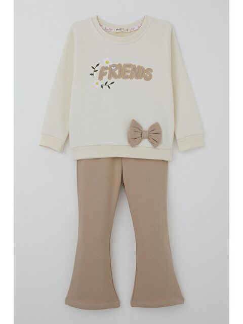 Breeze Kız Çocuk Taytlı Takım Dostluk Papatyası Nakış Baskılı Krem (2-6 Yaş) - S000507773-19966