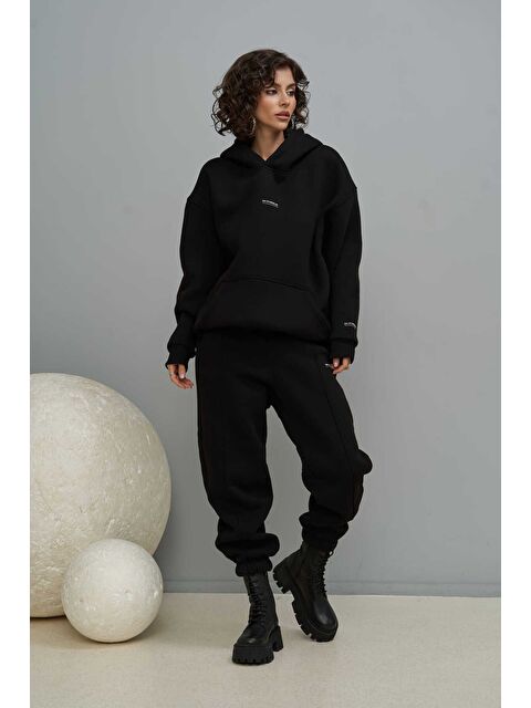 Mai Collection Minimal Baskı Siyah Eşofman Takım - S000511574-19351