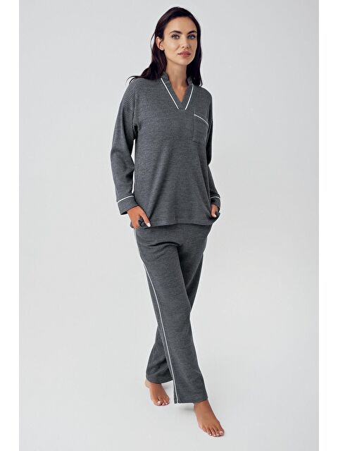 Artış Kadın Uzun Kollu Esnek Yumuşak Dokulu Waffle Kumaş Pijama Takım 15213 - S000503803-29666