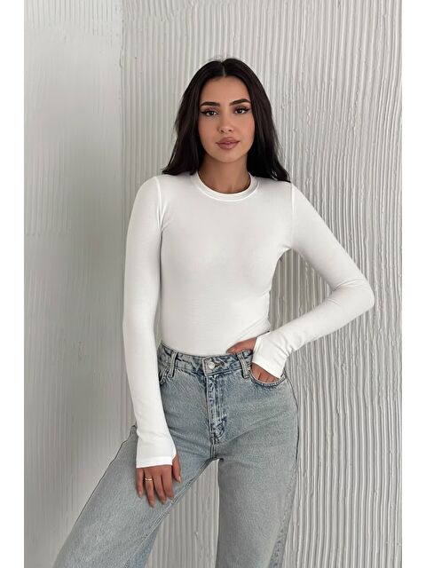 carla10 Kadın Parmak Geçmeli Uzun Kollu Bluz – Vücuda Oturan & Astarsız - S000503805-20063