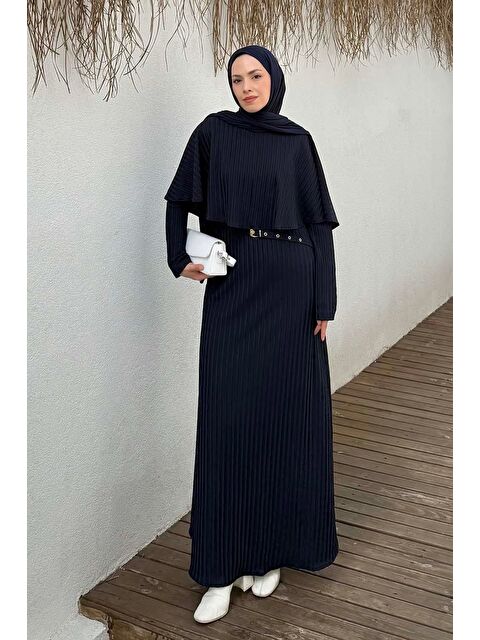 Lamelif Balıksırtı Kemerli Elbise Lacivert - S000517801-21164