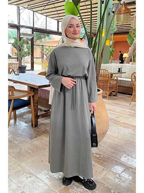 Lamelif Bel Tünel Detaylı Elbise Çağla Yeşili - S000517803-14939