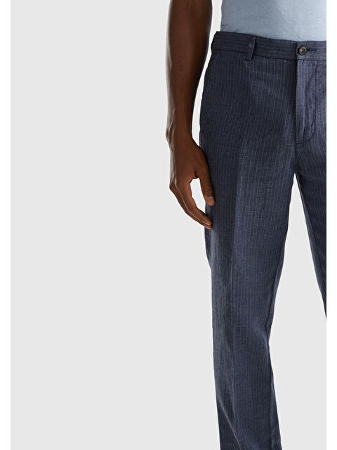 United Colors Of Benetton İndigo Keten Karışımlı Cebi Biyeli Erkek Pantolon - S000306323-23093