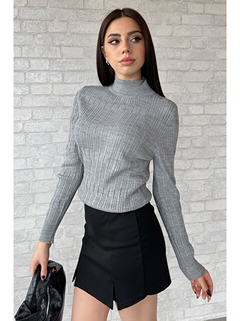 Gülseli Kadın Yarım Balıkçı Desenli Elastanlı Triko Bluz - S000311842-20600