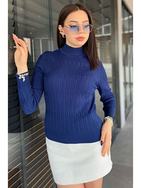 Gülseli Kadın Yarım Balıkçı Desenli Elastanlı Triko Bluz - S000311842-21164