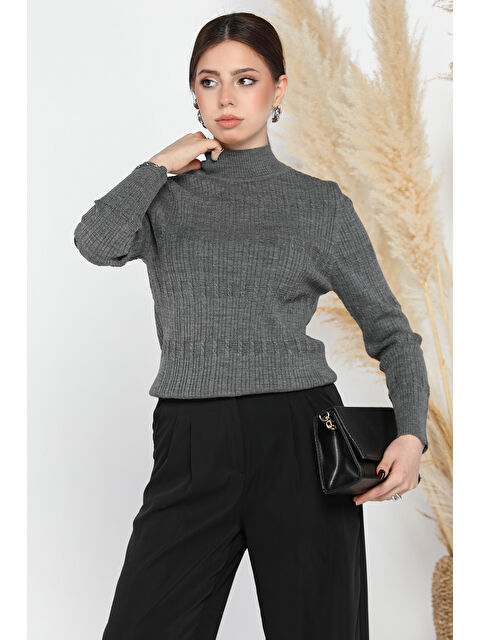 Gülseli Kadın Yarım Balıkçı Desenli Elastanlı Triko Bluz - S000311842-29351