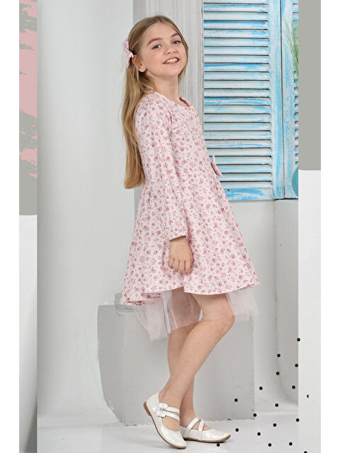 Eftelya Kız Çocuk Kloş Elbise Çiçek Desenli Ve Etek Ucu Tüllü 12178 - S000361565-20024